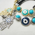 Handmade Blue Evil Eye Leather Bracelet With Hamsa Pendant